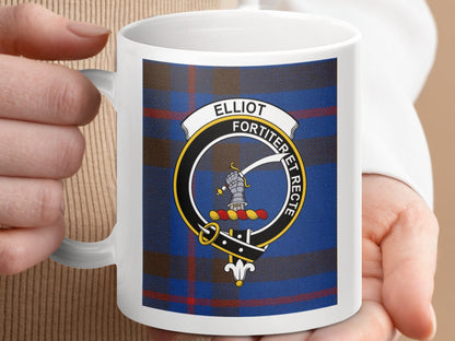 Physical Item 11oz / 11oz / White Elliot Clan Scottish Tartan Crest Mug