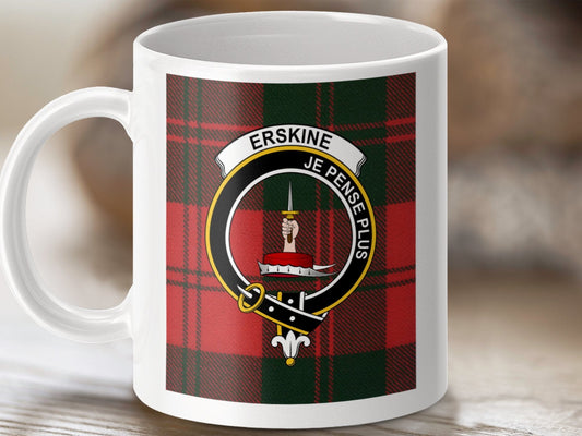 Physical Item 11oz / 11oz / White Erskine Clan Scottish Tartan Crest Mug