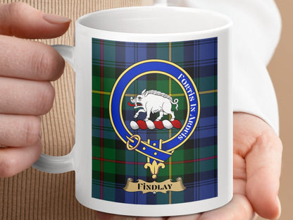 Physical Item 11oz / 11oz / White Findlay Clan Scottish Tartan Crest Mug