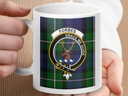 Physical Item 11oz / 11oz / White Forbes Clan Scottish Tartan Crest Mug