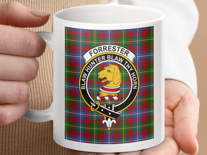 Physical Item 11oz / 11oz / White Forrester Clan Scottish Tartan Crest Mug