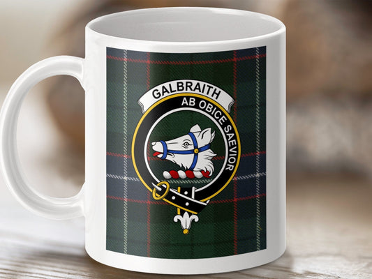 Physical Item 11oz / 11oz / White Galbraith Clan Scottish Tartan Crest Mug