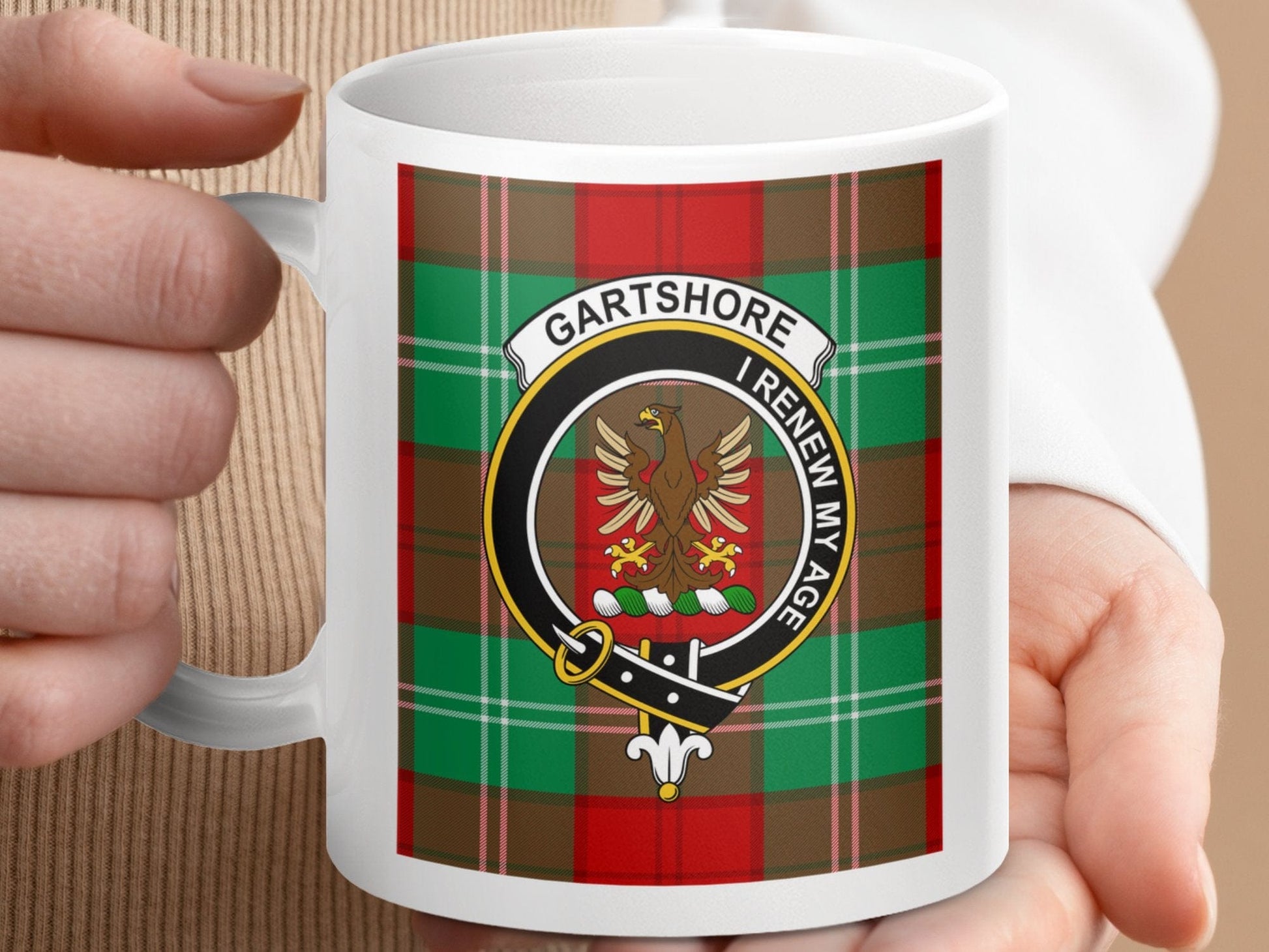 Physical Item 11oz / 11oz / White Gartshore Renew My Age Clan Crest Tartan Mug