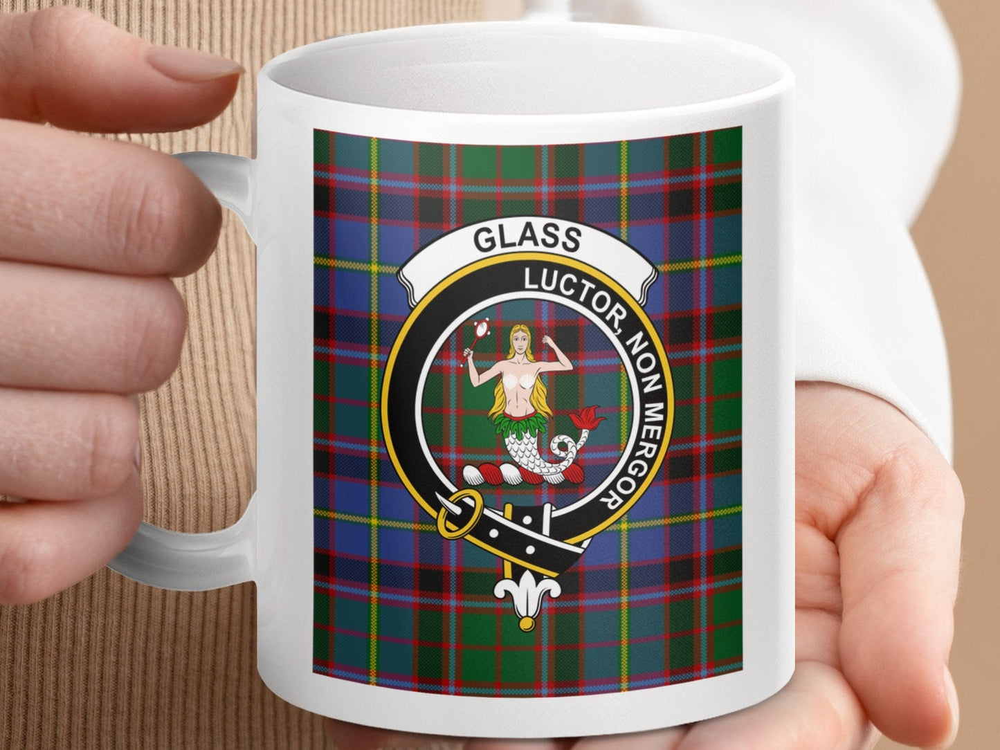 Physical Item 11oz / 11oz / White Glass Clan Scottish Tartan Crest Mug