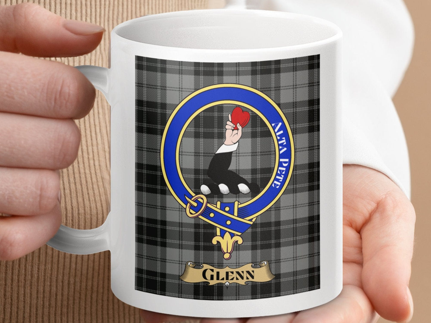 Physical Item 11oz / 11oz / White Glenn Clan Scottish Tartan Crest Mug