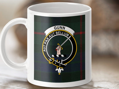 Physical Item 11oz / 11oz / White Gunn Clan Scottish Tartan Crest Mug