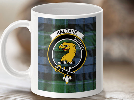 Physical Item 11oz / 11oz / White Haldane Clan Scottish Tartan Crest Mug