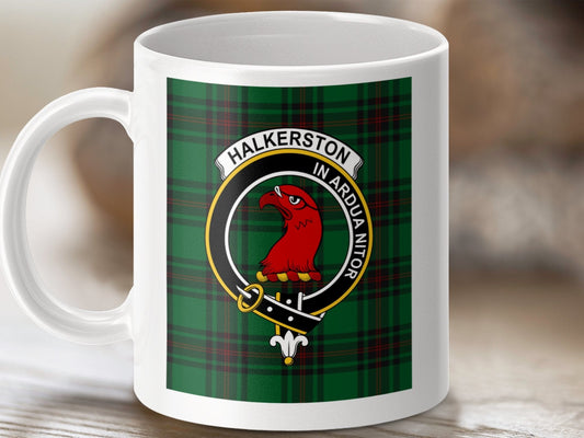 Physical Item 11oz / 11oz / White Halkerstons In Ardua Nitor Scottish Clan Crest mug