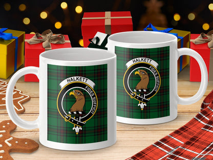 Physical Item 11oz / 11oz / White Halkett Clan Scottish Fides Sufficit Tartan Mug