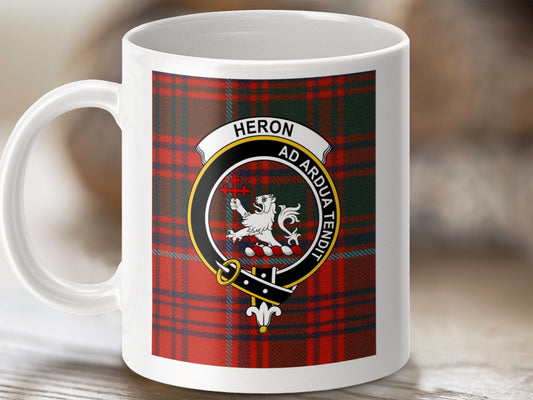 Physical Item 11oz / 11oz / White Heron Clan Scottish Tartan Crest Mug