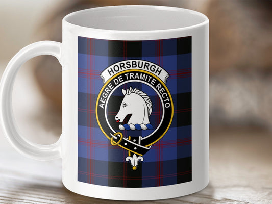 Physical Item 11oz / 11oz / White Horsburgh Clan Scottish Tartan Crest Mug