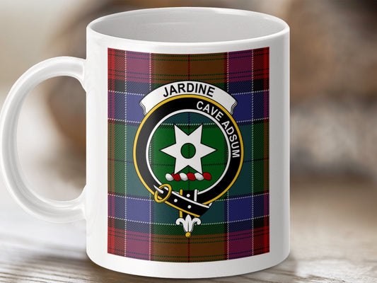 Physical Item 11oz / 11oz / White Jardine Clan Scottish Tartan Crest Mug