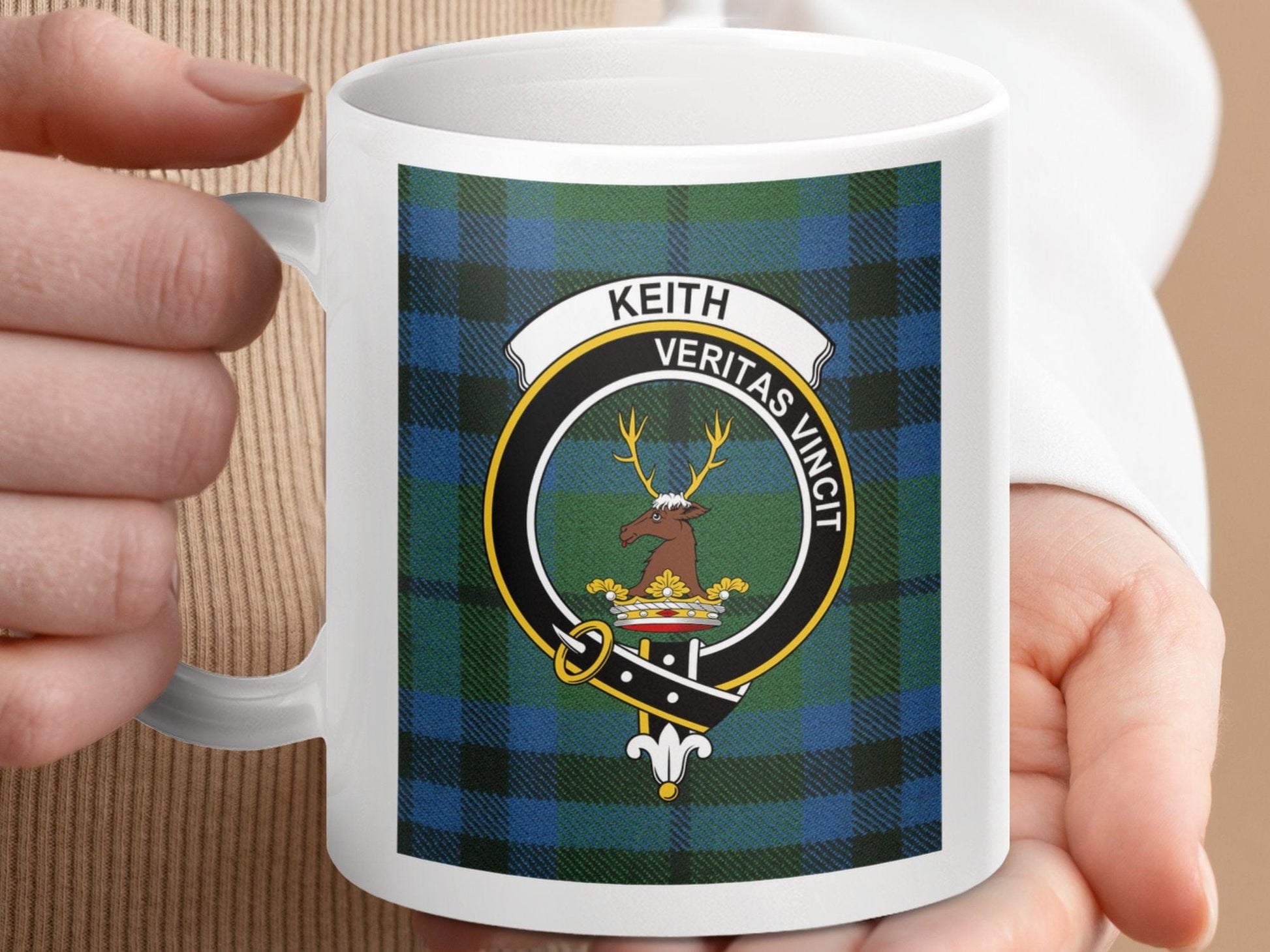 Physical Item 11oz / 11oz / White Keith Clan Scottish Tartan Crest Mug