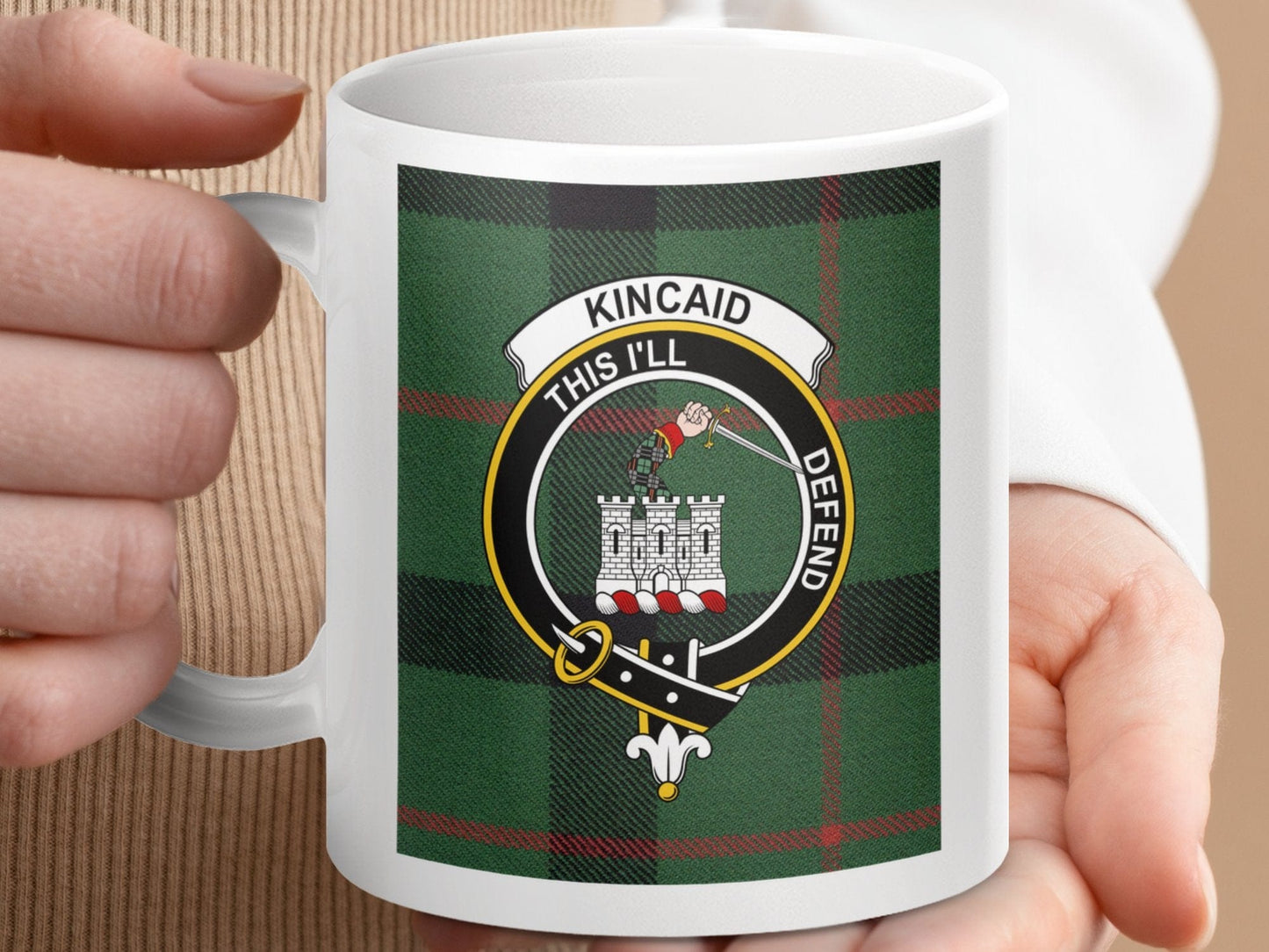 Physical Item 11oz / 11oz / White Kincaid Clan Scottish Tartan Crest Mug