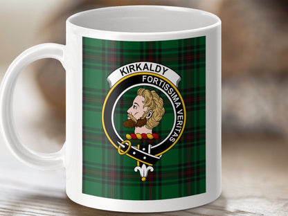 Physical Item 11oz / 11oz / White Kirkaldy Clan Scottish Tartan Crest Mug