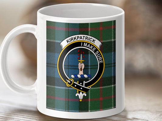 Physical Item 11oz / 11oz / White Kirkpatrick Clan Scottish Tartan Crest Mug