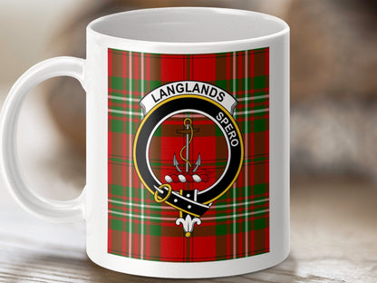 Physical Item 11oz / 11oz / White Langlands Clan Scottish Tartan Crest mug