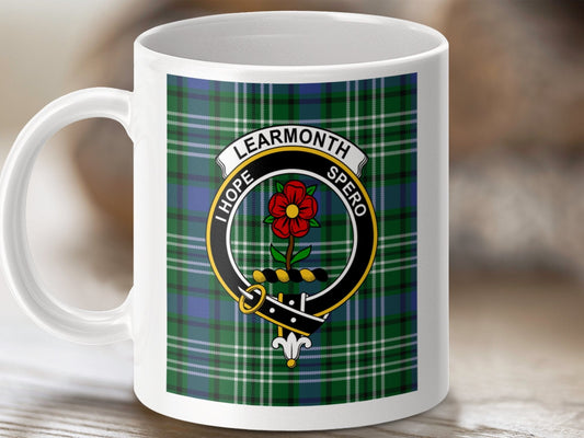 Physical Item 11oz / 11oz / White Learmonth Clan Scottish Tartan Crest Mug