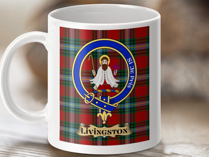 Physical Item 11oz / 11oz / White Livingston Clan Scottish Tartan Crest Mug