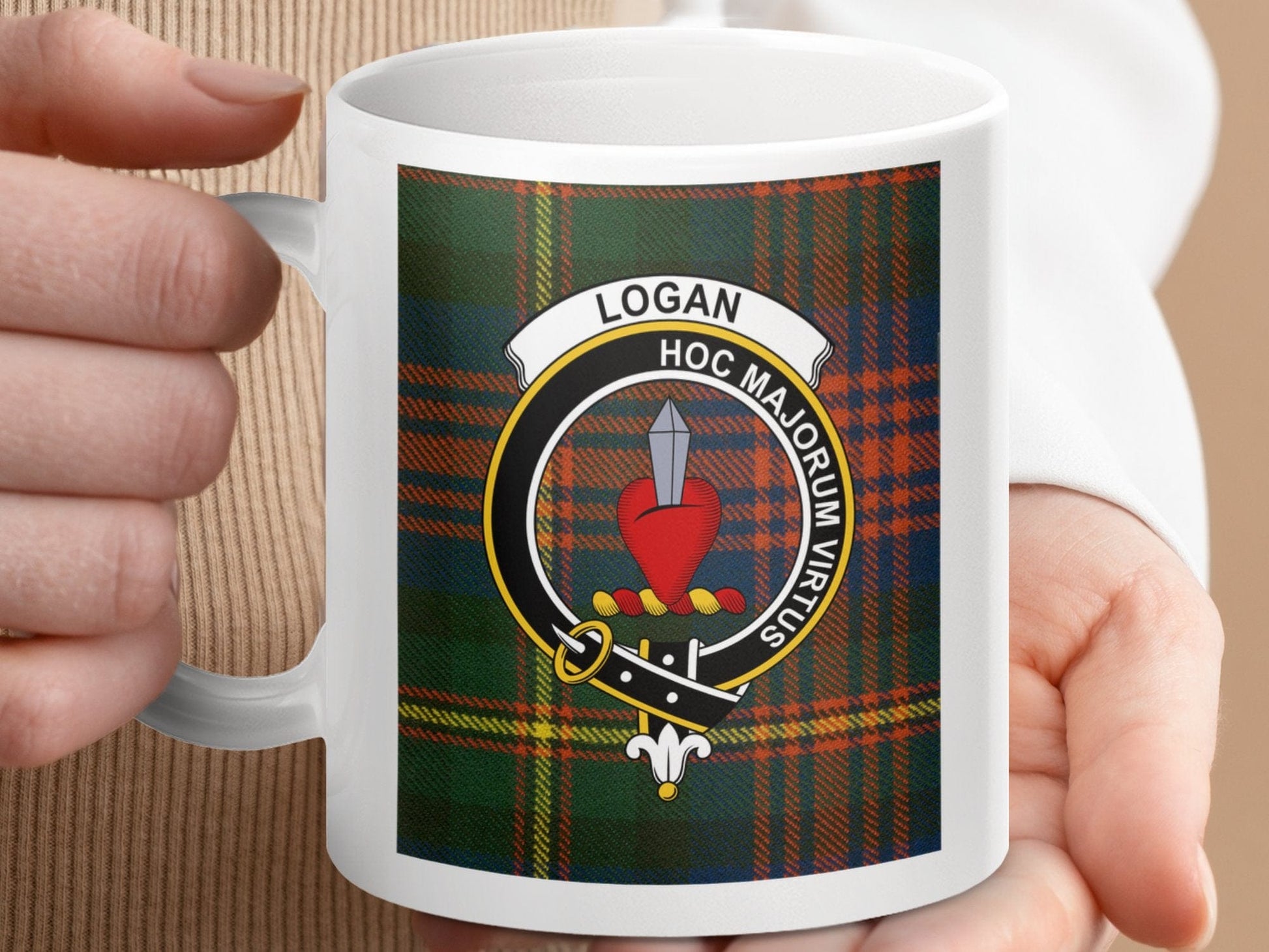 Physical Item 11oz / 11oz / White Logan Clan Scottish Tartan Crest Mug