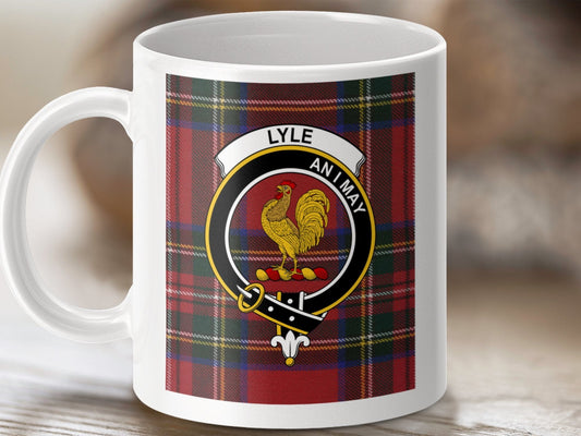 Physical Item 11oz / 11oz / White Lyle Clan Scottish Tartan Crest Mug