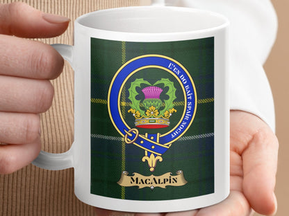 Physical Item 11oz / 11oz / White Macalpin Clan Scottish Tartan Crest Mug