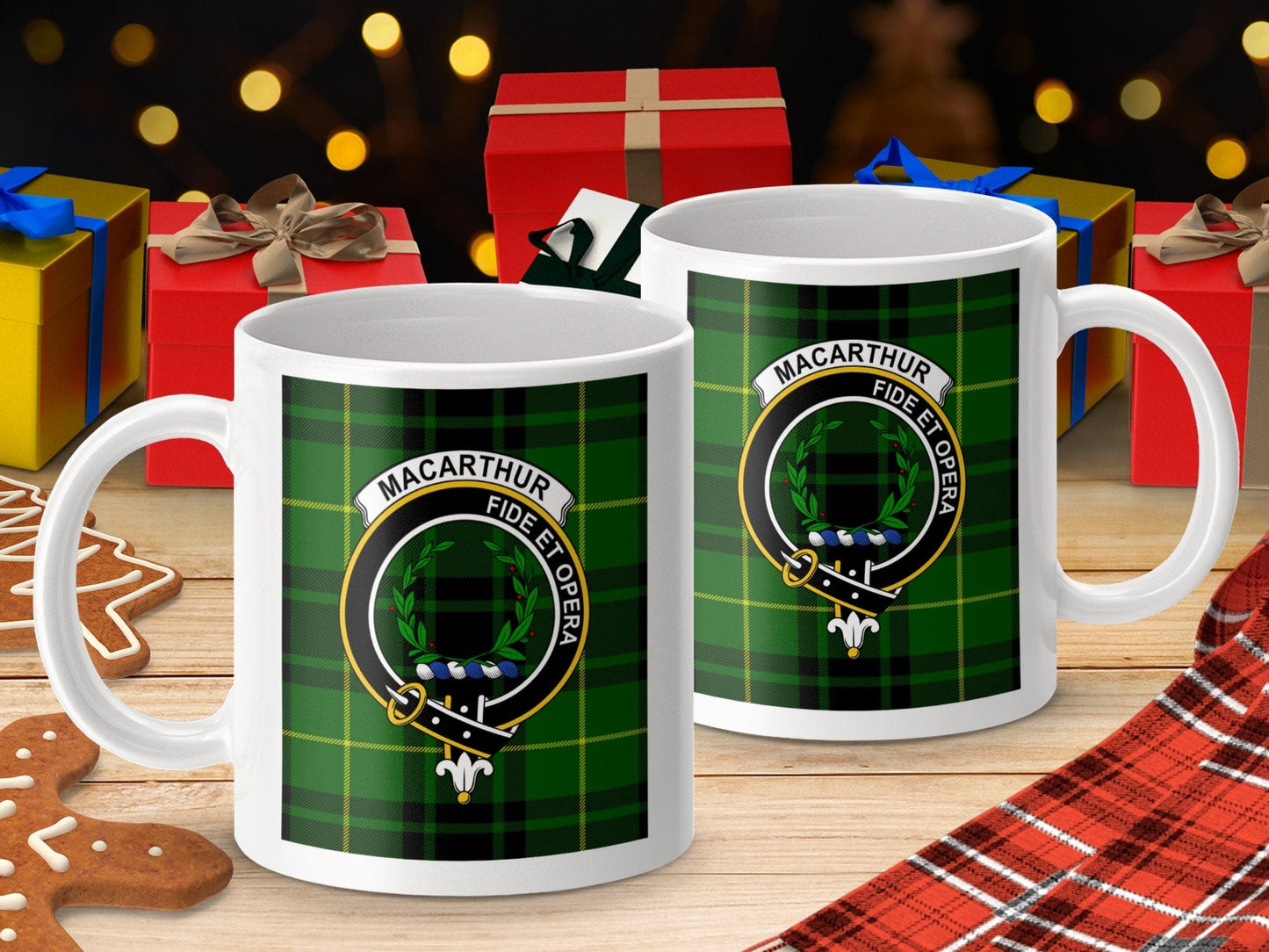 Physical Item 11oz / 11oz / White Macarthur Clan Scottish Tartan Crest Mug