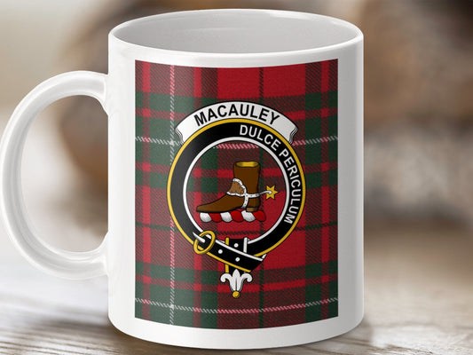 Physical Item 11oz / 11oz / White Macauley Clan Scottish Tartan Crest Mug