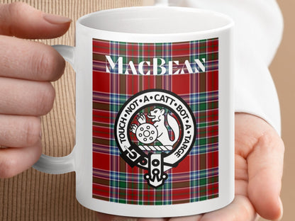 Physical Item 11oz / 11oz / White Macbean Clan Scottish Tartan Crest Mug