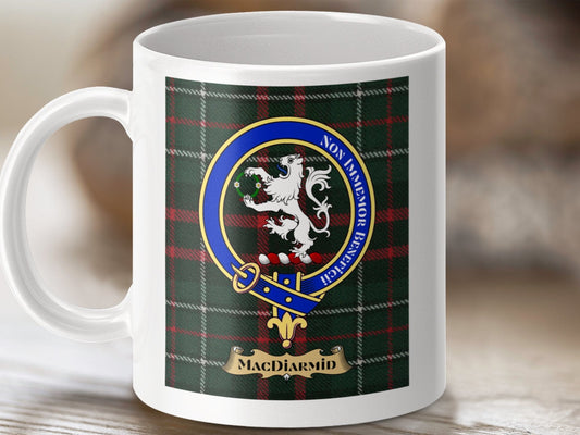 Physical Item 11oz / 11oz / White MacDiarmid Clan Scottish Tartan Crest Mug