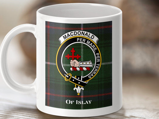 Physical Item 11oz / 11oz / White Macdonald Clan Of Islay Scottish Tartan Crest Mug