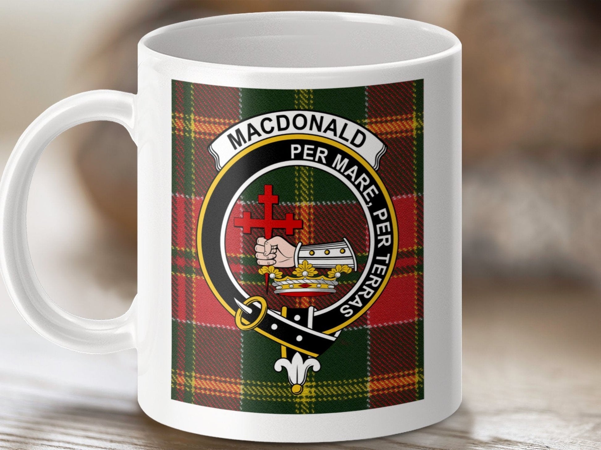 Physical Item 11oz / 11oz / White Macdonald Clan Scottish Tartan Crest Mug