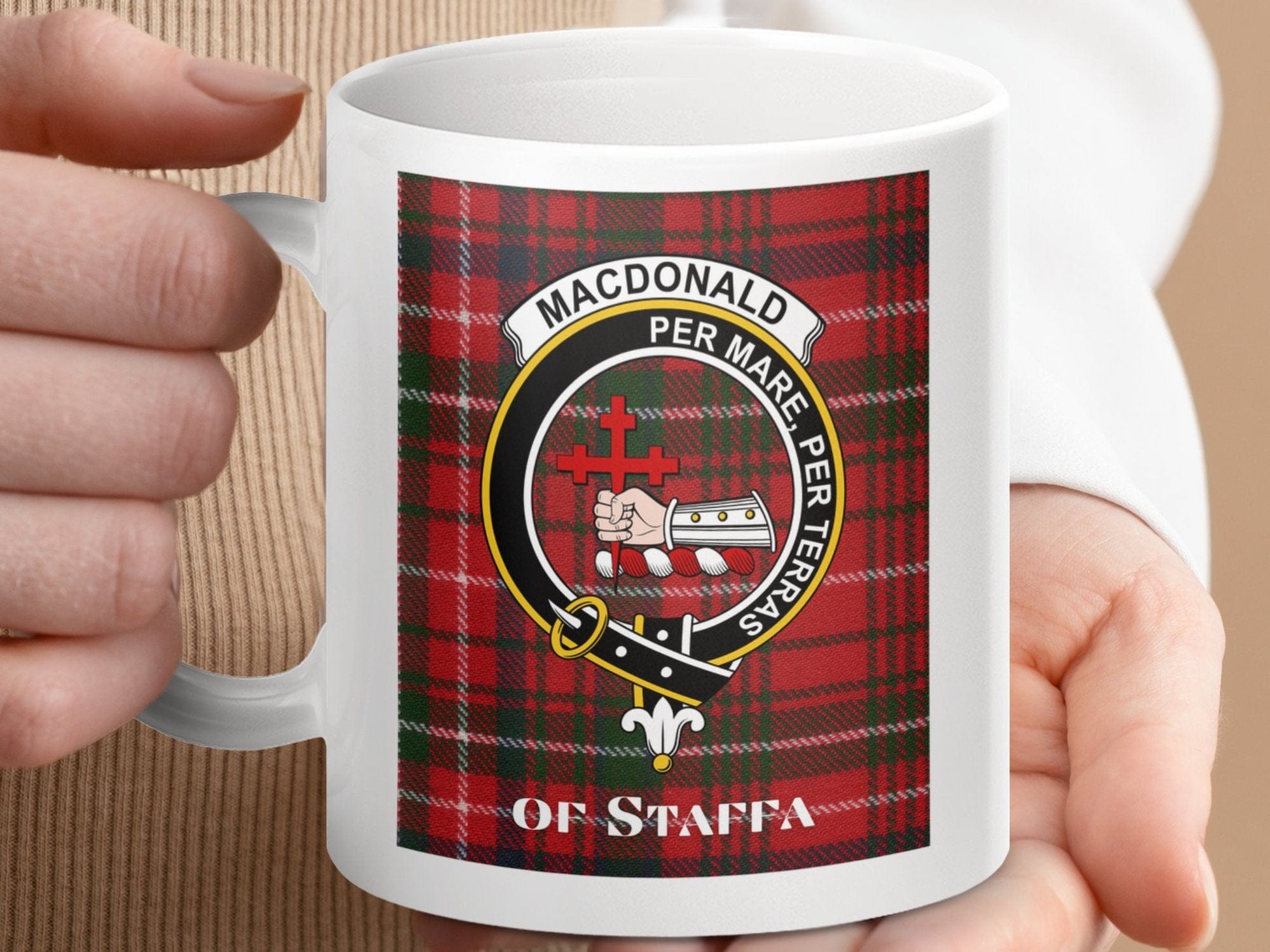 Physical Item 11oz / 11oz / White Macdonald Clan Tartan of Staffa Crest Mug