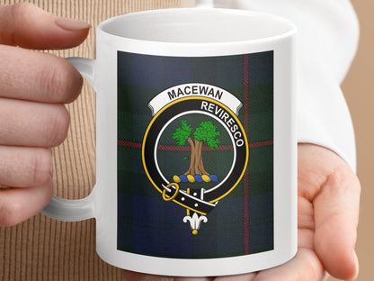 Physical Item 11oz / 11oz / White Macewan Revivesco Clan Crest Tartan Design Mug