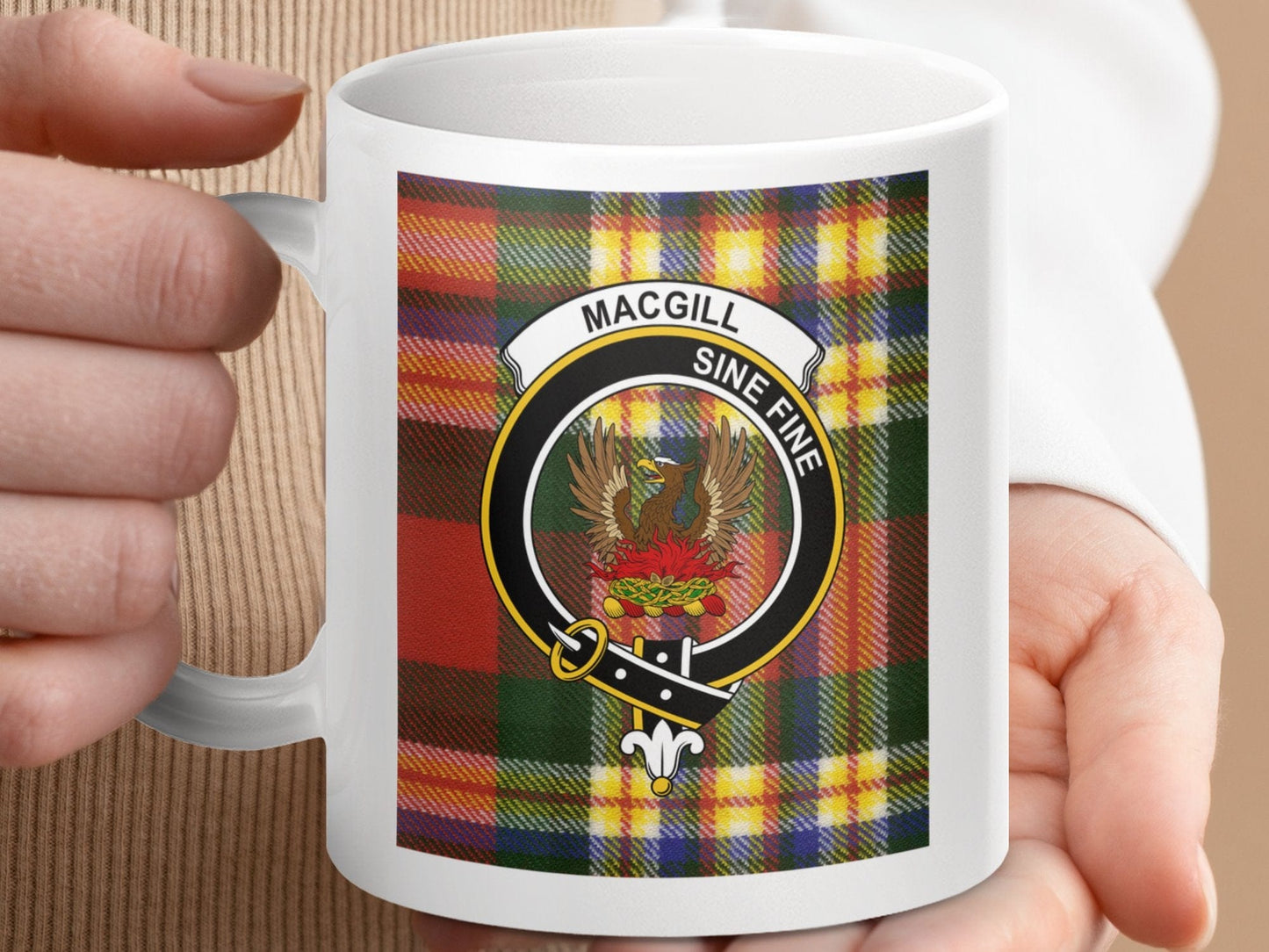 Physical Item 11oz / 11oz / White MacGill Clan Scottish Tartan Crest Mug