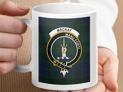 Physical Item 11oz / 11oz / White Mackay Clan Crest with Tartan Background Mug