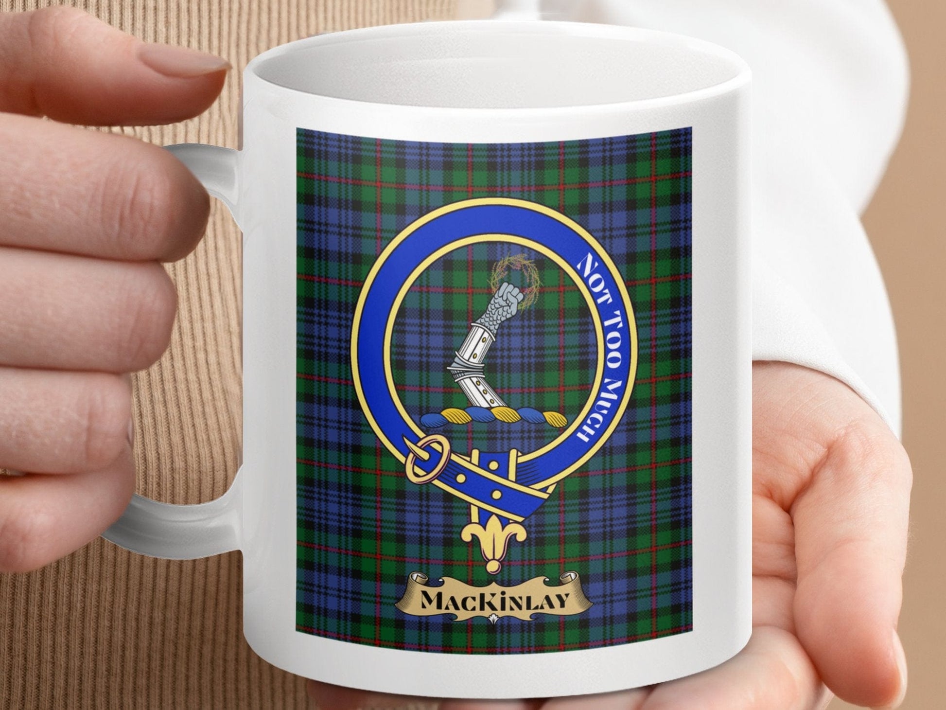 Physical Item 11oz / 11oz / White MacKinlay Clan Scottish Tartan Crest Mug