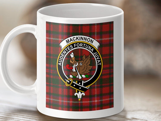 Physical Item 11oz / 11oz / White Mackinnon Clan Scottish Tartan Crest Mug