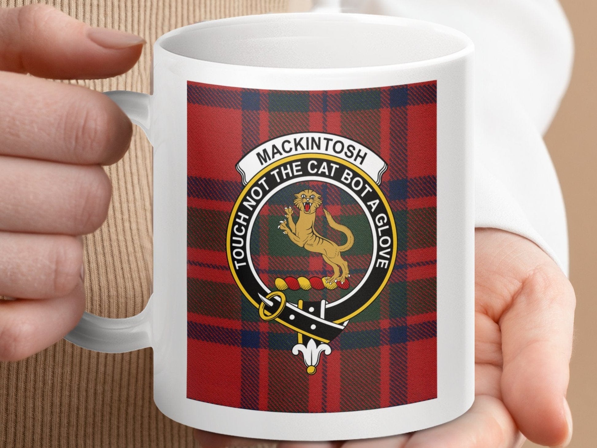 Physical Item 11oz / 11oz / White Mackintosh Clan Scottish Tartan Crest Mug