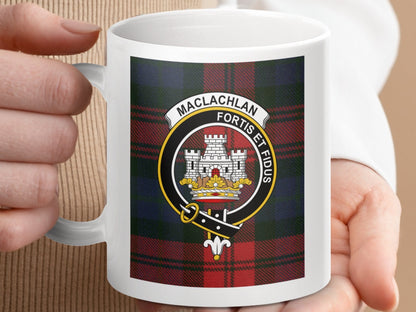 Physical Item 11oz / 11oz / White MacLachlan Clan Scottish Tartan Crest Mug