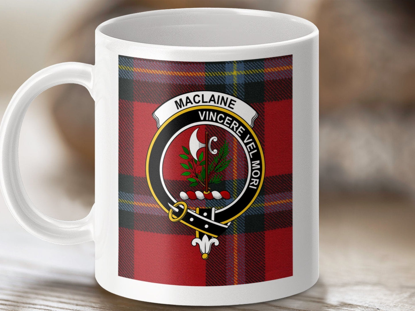 Physical Item 11oz / 11oz / White Maclaine Clan Scottish Tartan Crest Mug