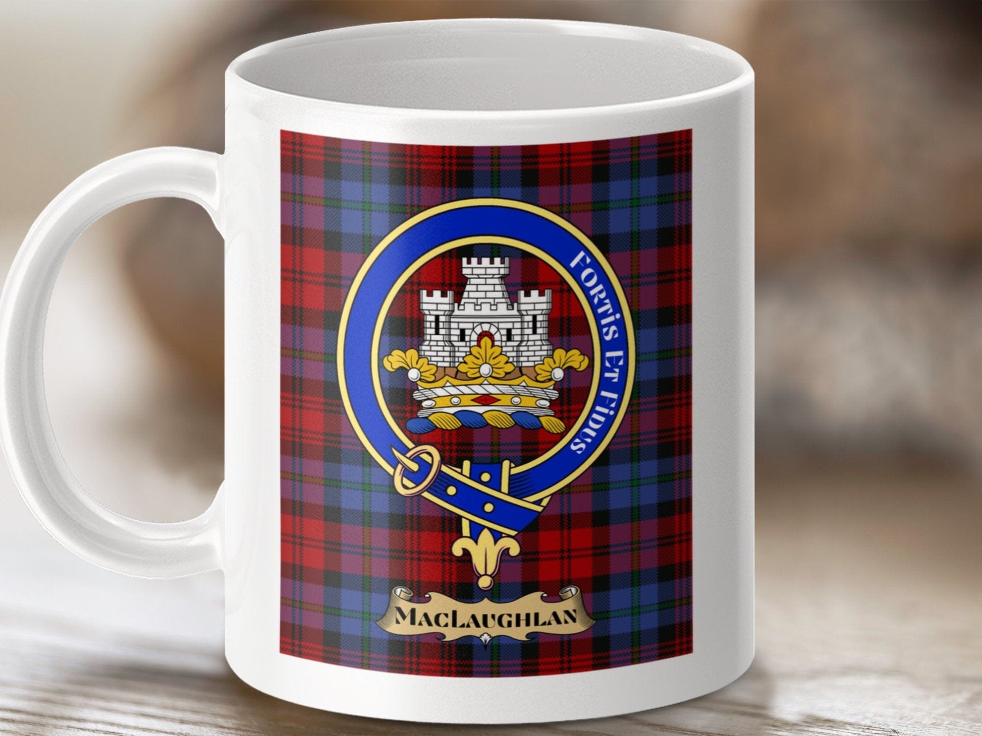 Physical Item 11oz / 11oz / White MacLaughlan Clan Scottish Tartan Crest Mug