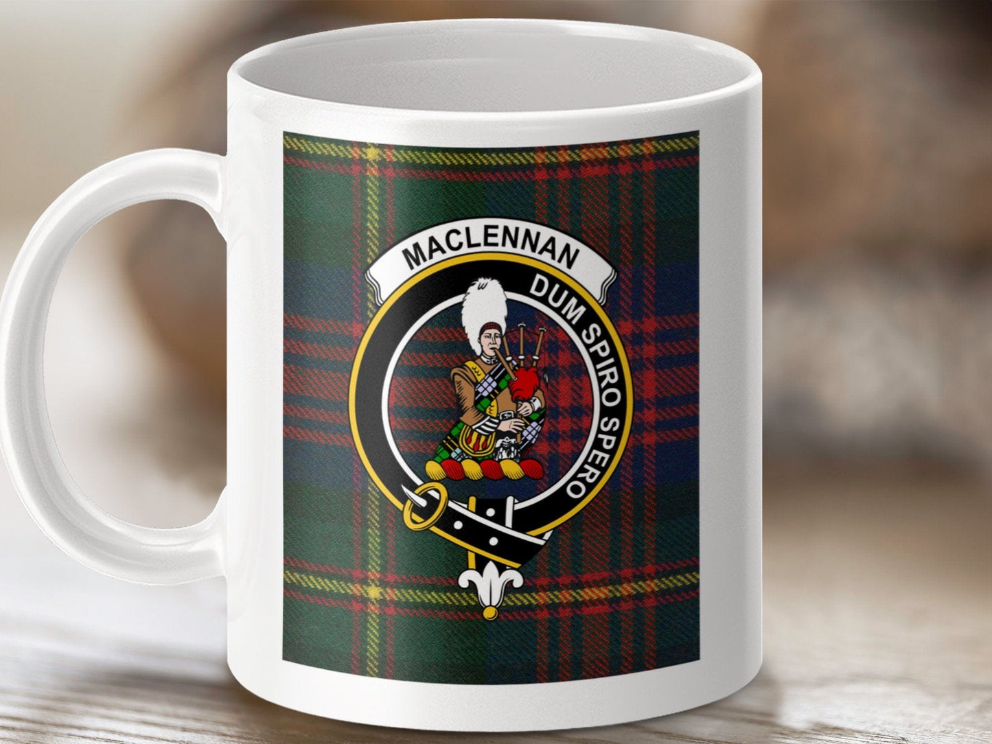 Physical Item 11oz / 11oz / White Maclennan Clan Scottish Tartan Crest Mug