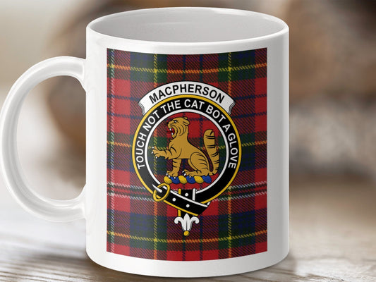 Physical Item 11oz / 11oz / White MacPherson Clan Scottish Tartan Crest Mugs