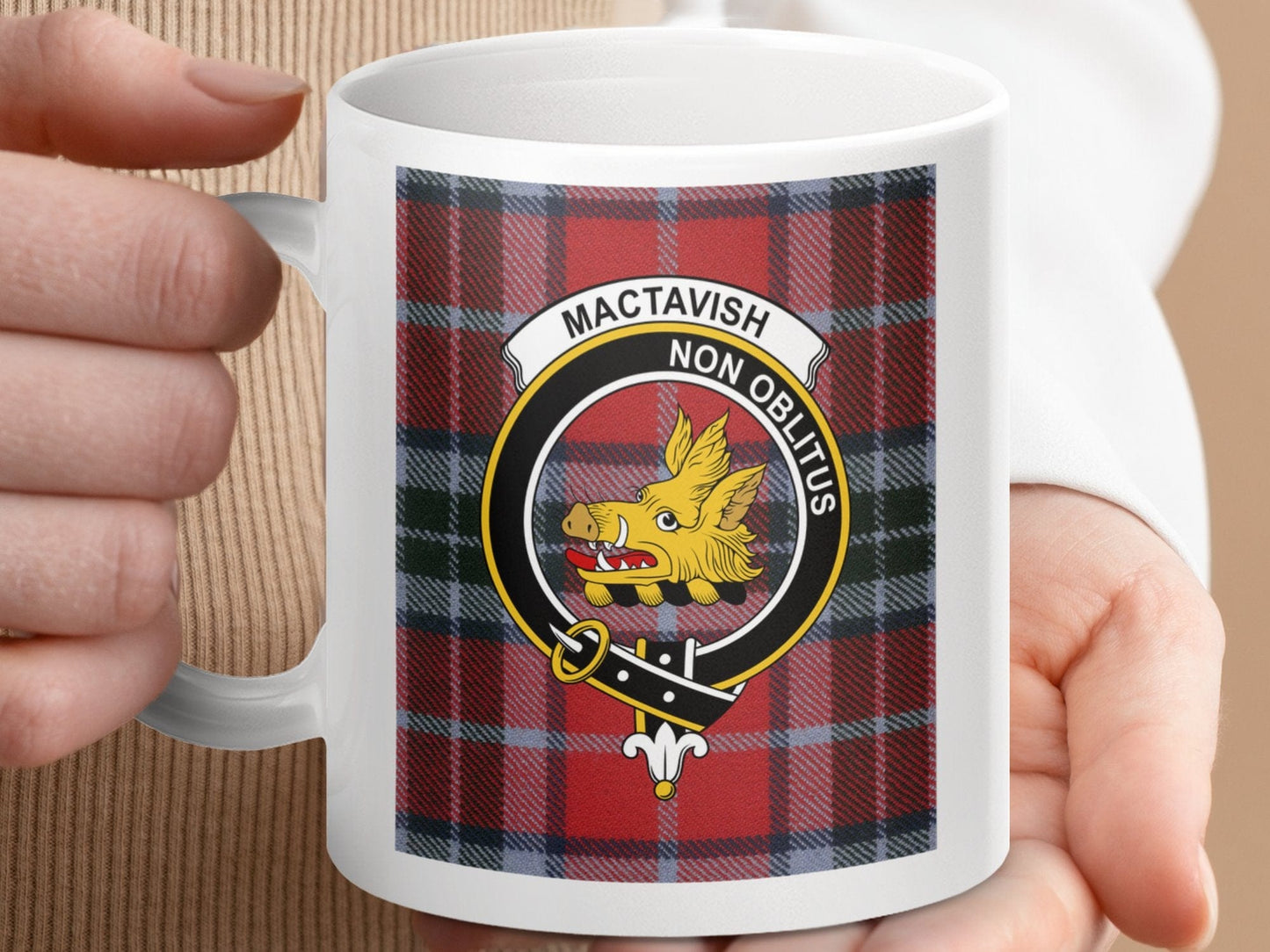 Physical Item 11oz / 11oz / White Mactavish Clan Tartan Crest Non Oblitus Mugs