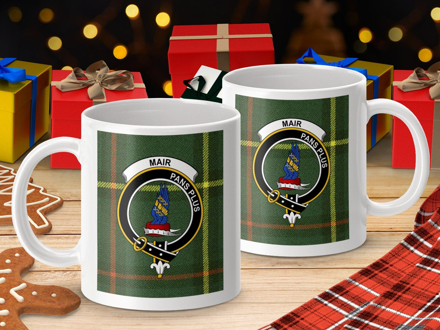 Physical Item 11oz / 11oz / White Mair Clan Scottish Tartan Crest Mugs