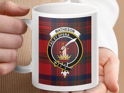 Physical Item 11oz / 11oz / White Matheson Clan Scottish Tartan Crest Mugs