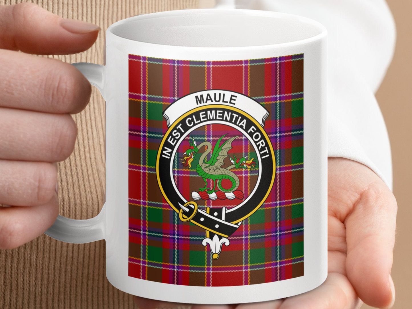 Physical Item 11oz / 11oz / White Maule Clan Scottish Tartan Crest Mugs