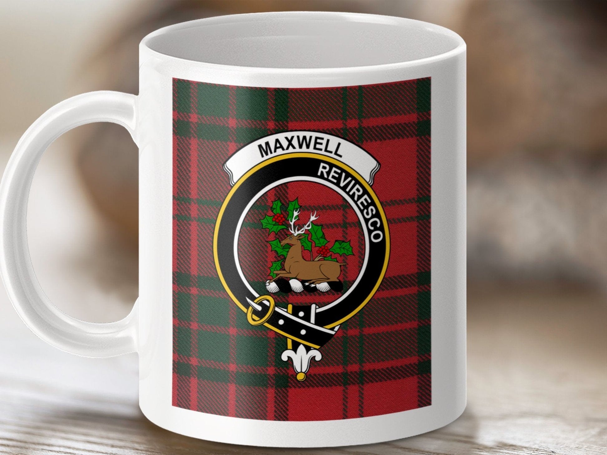 Physical Item 11oz / 11oz / White Maxwell Clan Scottish Tartan Crest Mugs