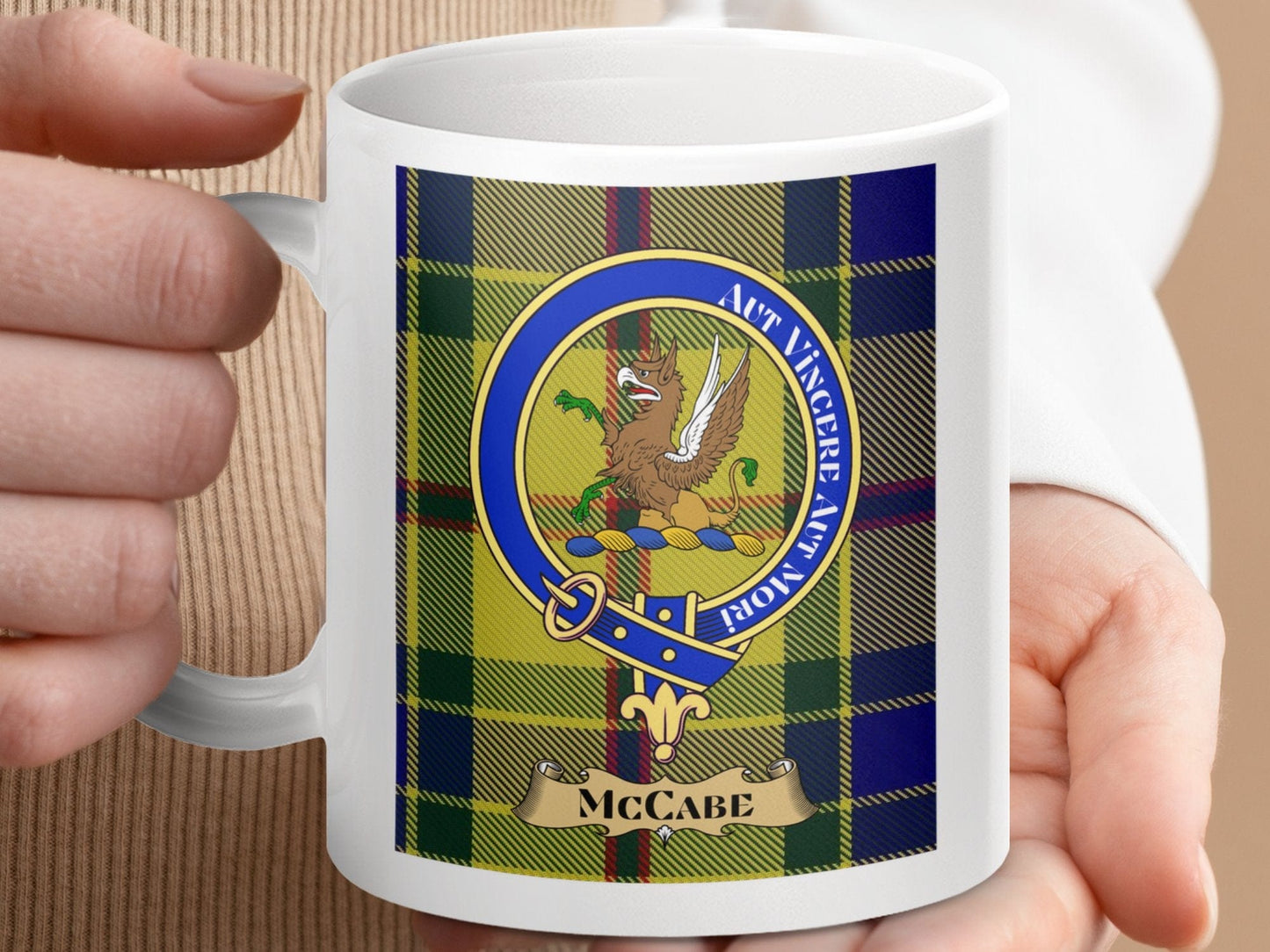 Physical Item 11oz / 11oz / White McCabe Clan Scottish Tartan Crest Mugs